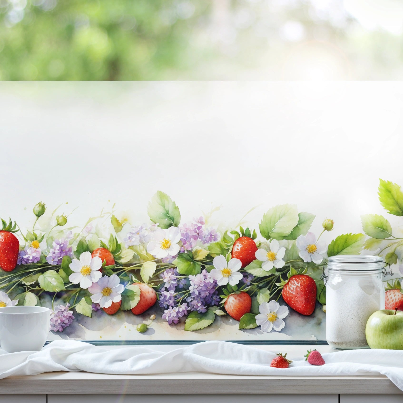 Bedruckte Sichtschutzfolie Motiv Erdbeeren G825