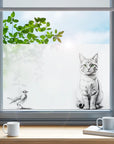 Bedruckte Fensterfolie Milchglasfolie Katze und Vogel
