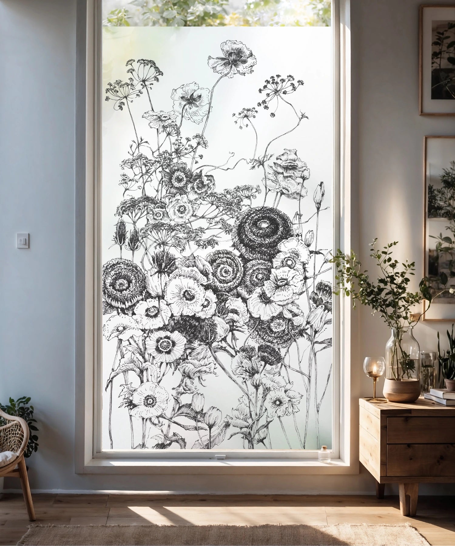 Sichtschutzfolie für große Fenster bedruckte Motiv Blumenv