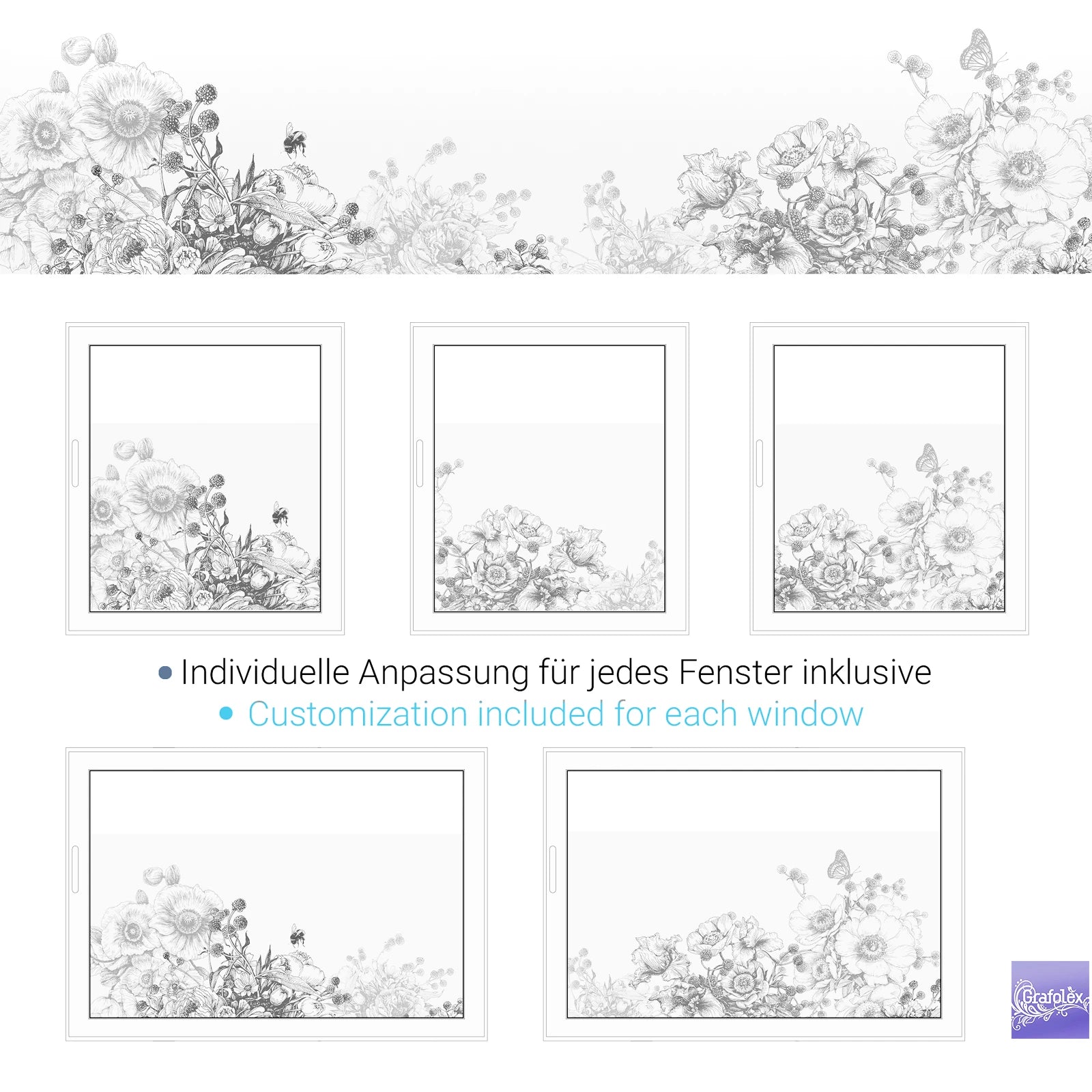 Bedruckte Fensterfolie - Blumenmuster Premium Design – Grafolex