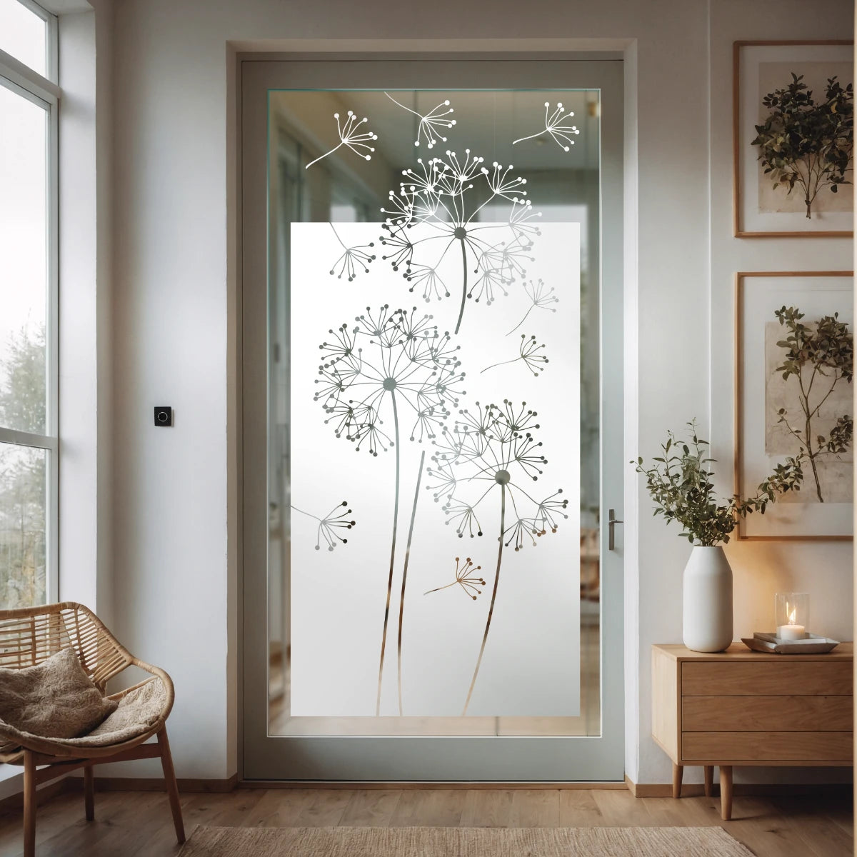 Sichtschutzfolie für bodentiefe Fenster. "Pusteblume" g517
