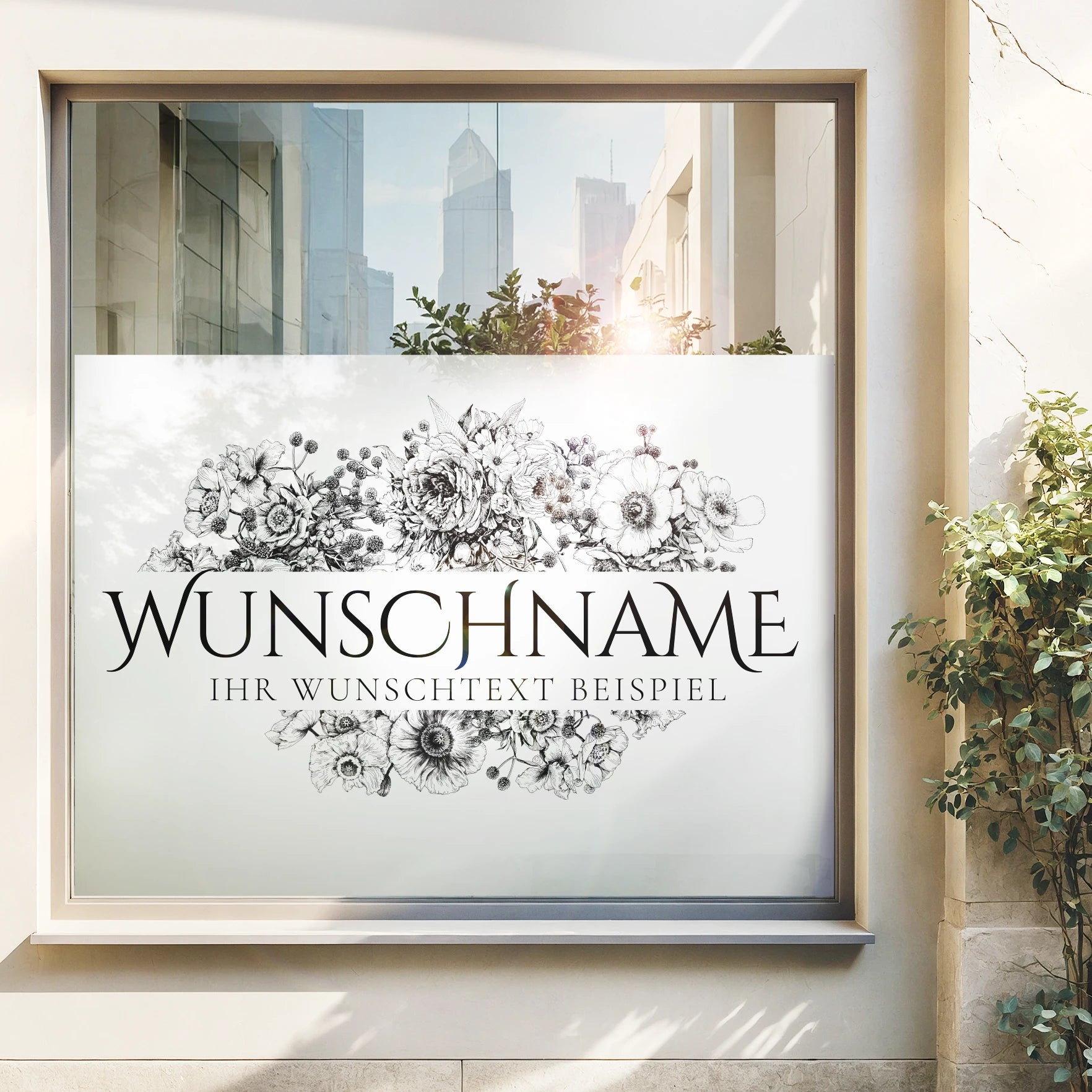 Fensterfolie mit Wunschname, Blumenmotiv L814