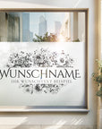 Fensterfolie mit Wunschname, Blumenmotiv L814
