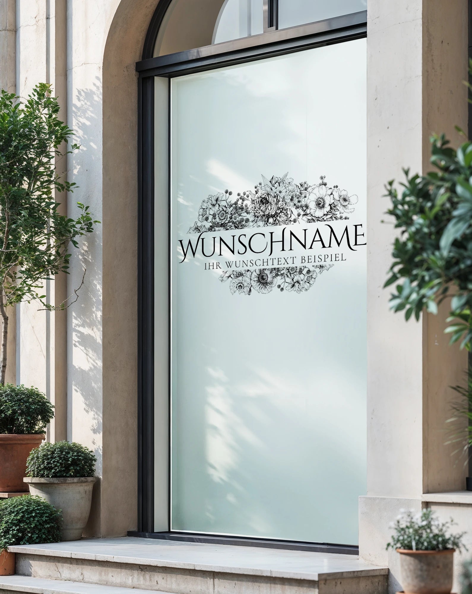 Fensterfolie mit Wunschname, Blumenmotiv L814