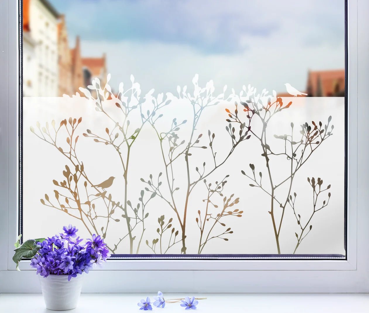 Fensterfolie Gräser & Äste - Selbstklebende Sichtschutzfolie – Grafolex
