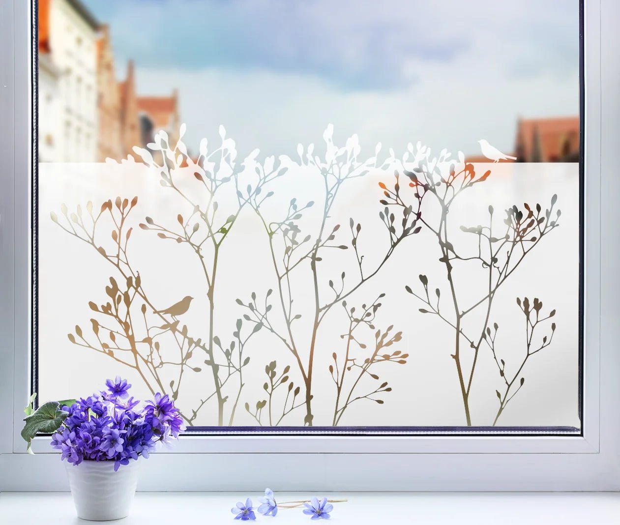 Lichtdurchlässige Fensterfolie. Motiv Gräser & Äste – Grafolex