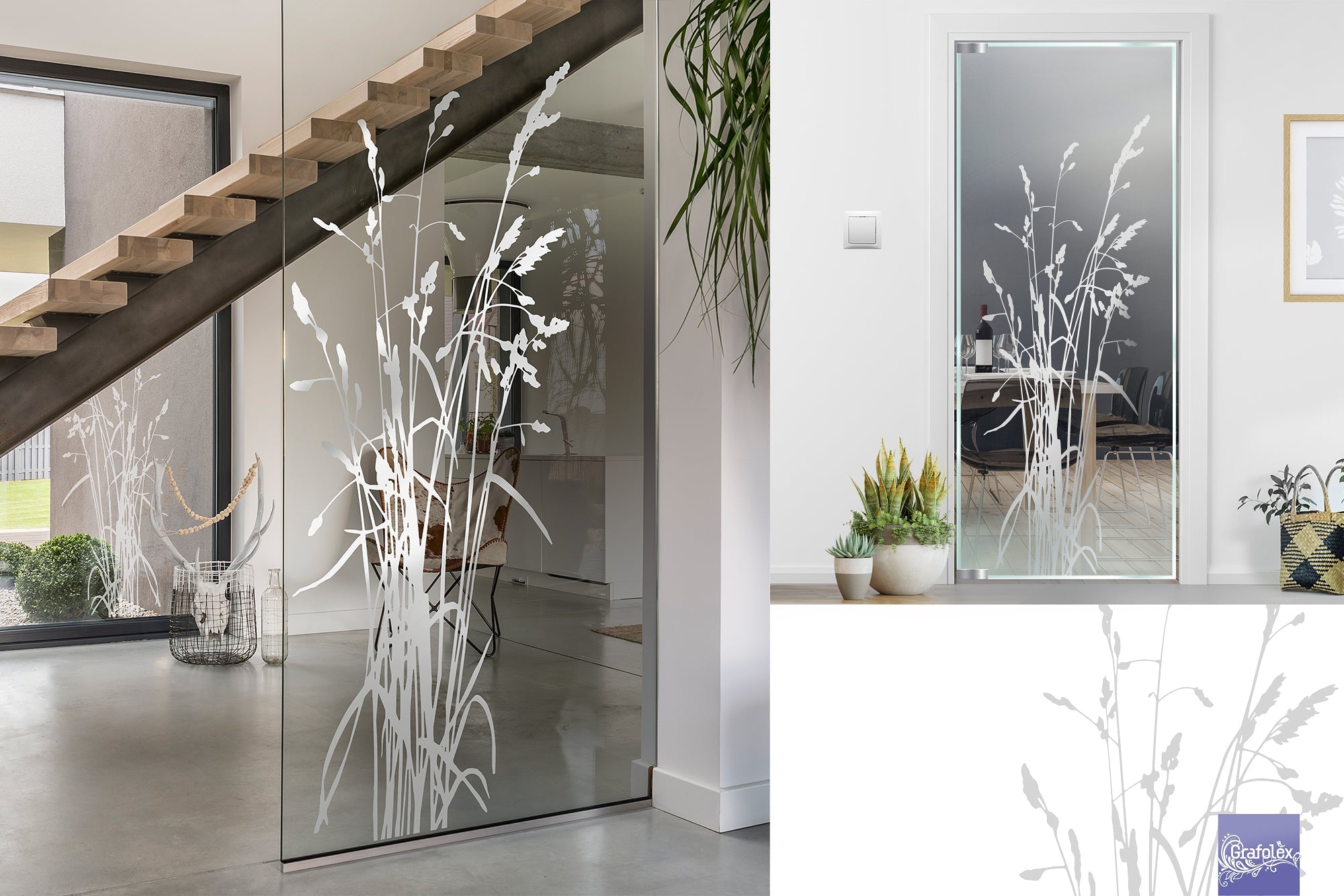 Glastrennwand Büro und Haus Motiv "Heimgräser" G526
