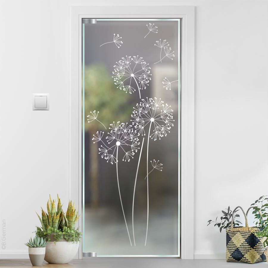 Glastrennwand Glasdekor Durchlaufschutz Pusteblume