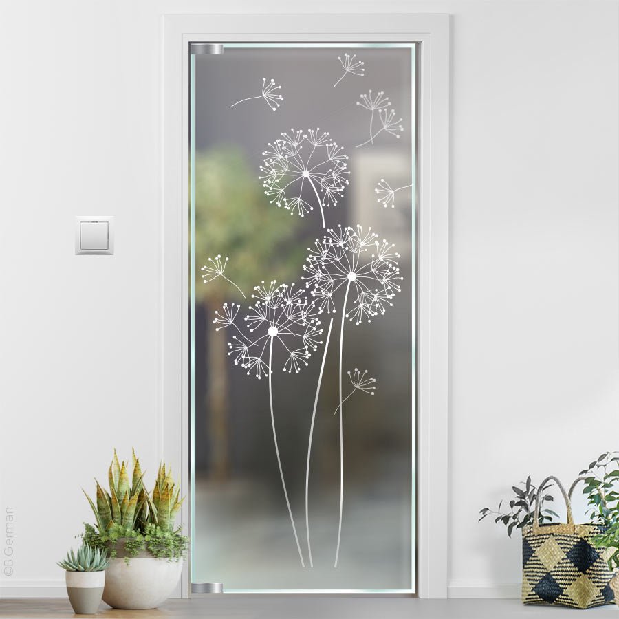 Glastrennwand Glasdekor Pusteblume mit fliegenden Samen G417