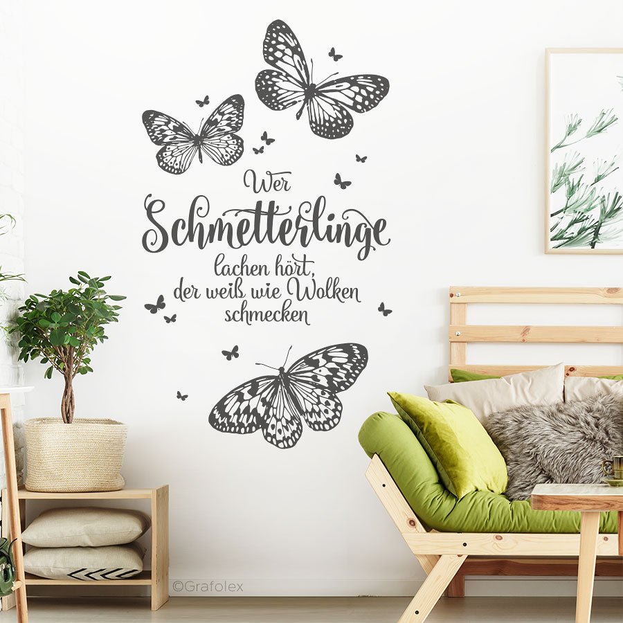 WandtattooWandtattoo Spruch. Wer Schmetterlinge lachen hört... Motiv ws24