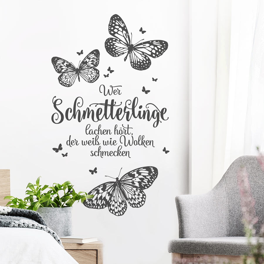 WandtattooWandtattoo Spruch. Wer Schmetterlinge lachen hört... Motiv ws24