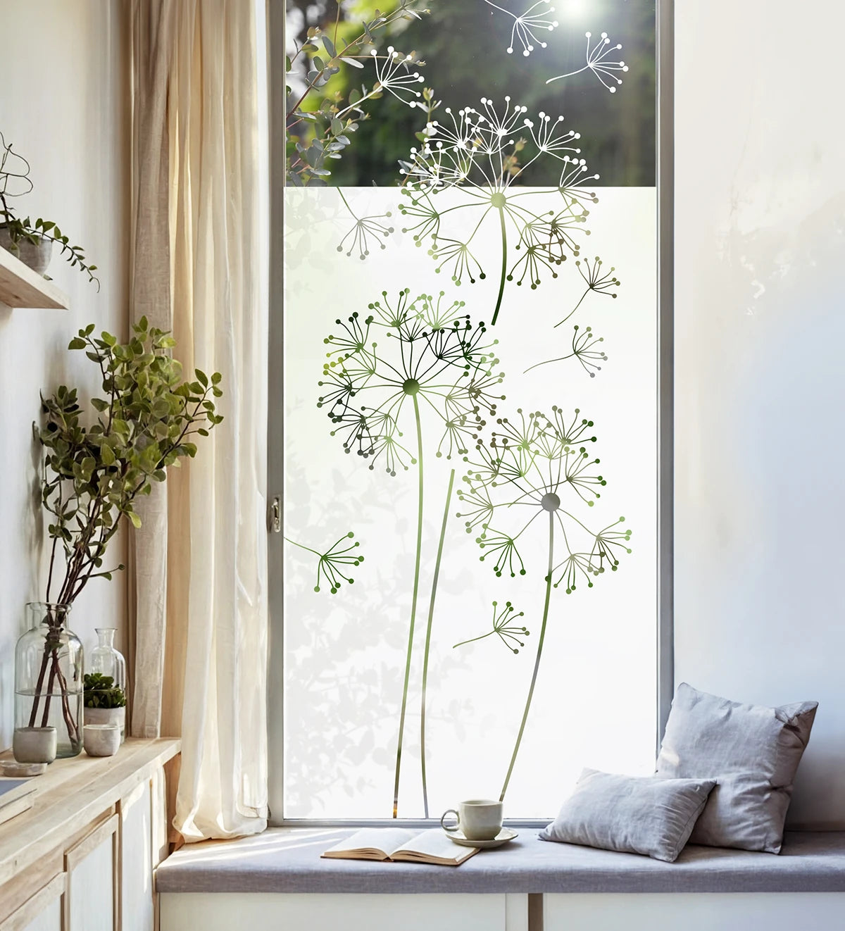 Sichtschutzfolie für bodentiefe Fenster Motiv Pusteblume
