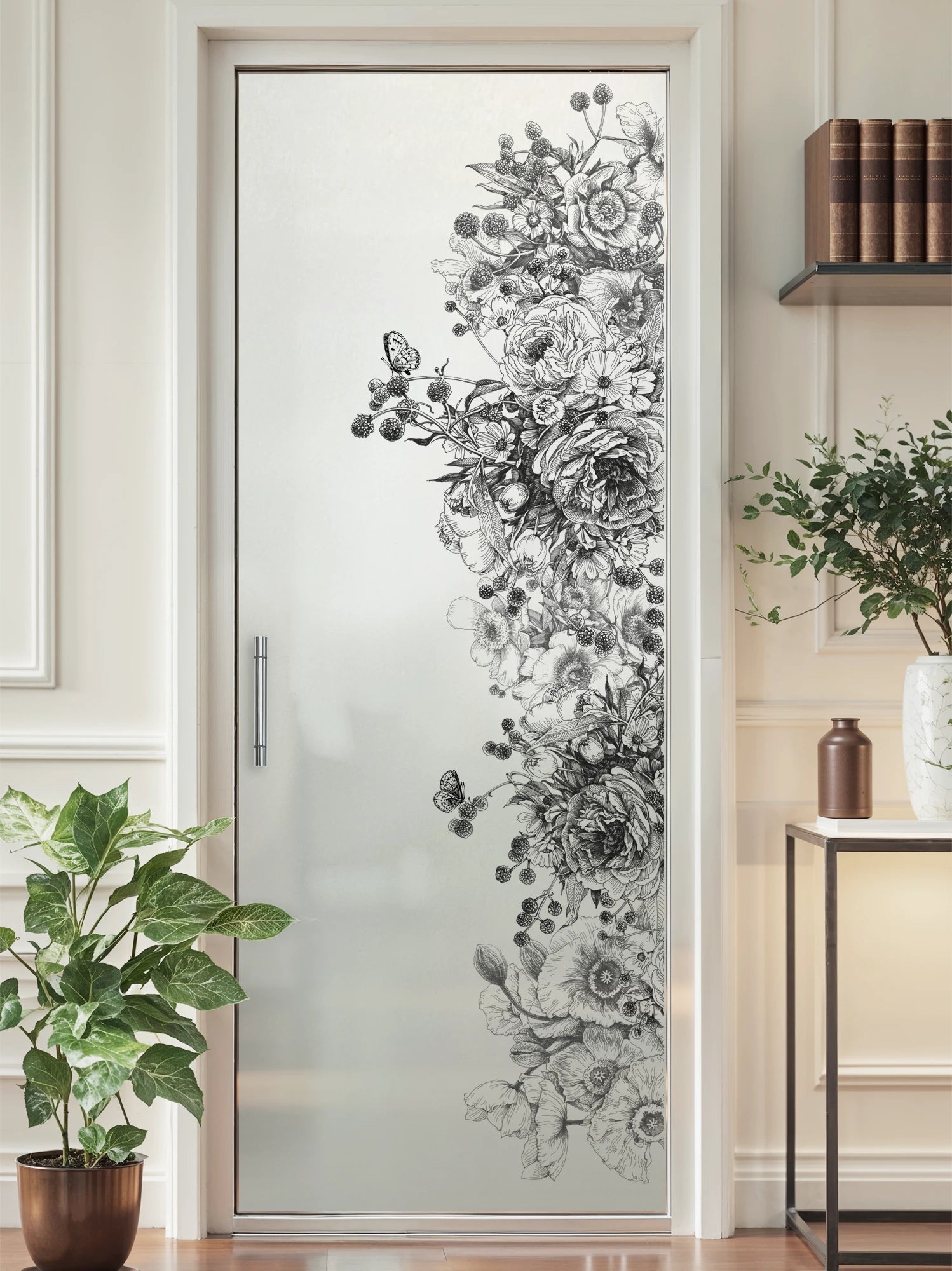 bedruckte Sichtschutzfolie, Glastürfolie, Motiv Blumen